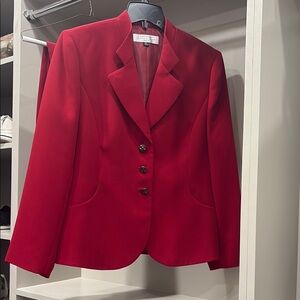 Tahari ASL Red Blazer Classic Lapel Suit Jacket